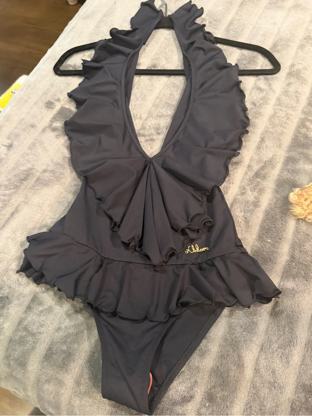 Chloe Ruffled Deep V One-Piece Swimsuit - Black, FR34 (XS/S)